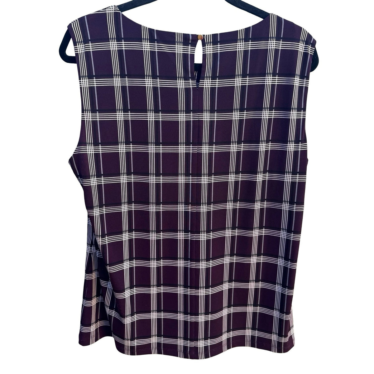 Calvin Klein Plaid Pleated Neck Dark Academia Professional Sleeveless Blouse L