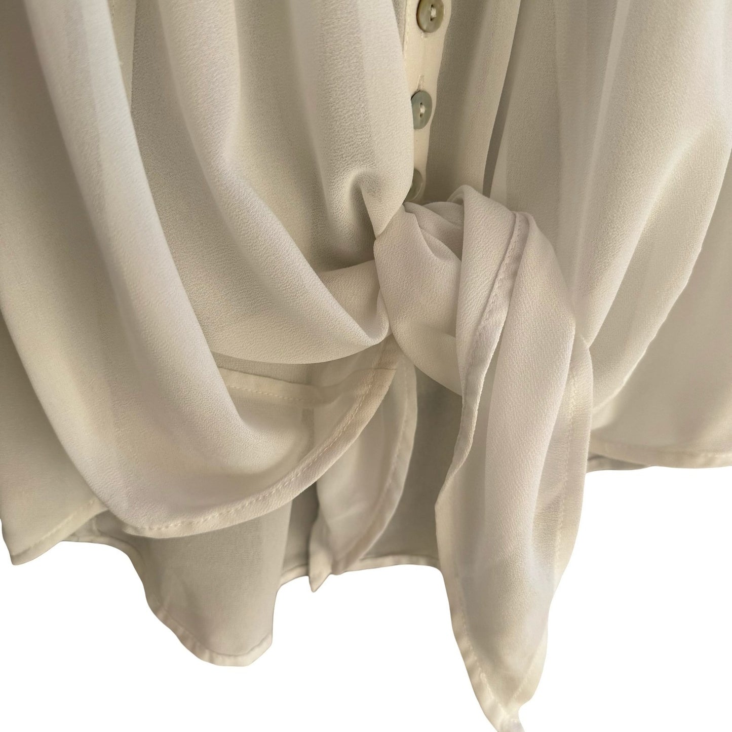 Ethereal Cream Airy Sheer Peasant Blouse Chiffon Tie Hem Boho Coastal Romantic
