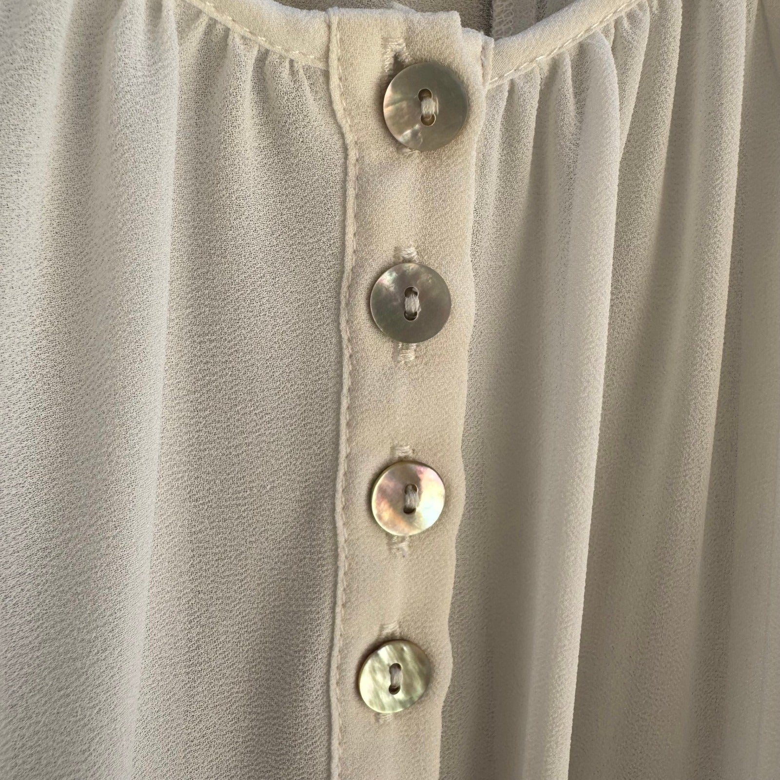 Ethereal Cream Airy Sheer Peasant Blouse Chiffon Tie Hem Boho Coastal Romantic