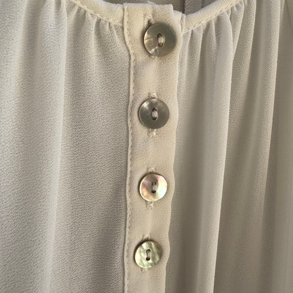 Ethereal Cream Airy Sheer Peasant Blouse Chiffon Tie Hem Boho Coastal Romantic