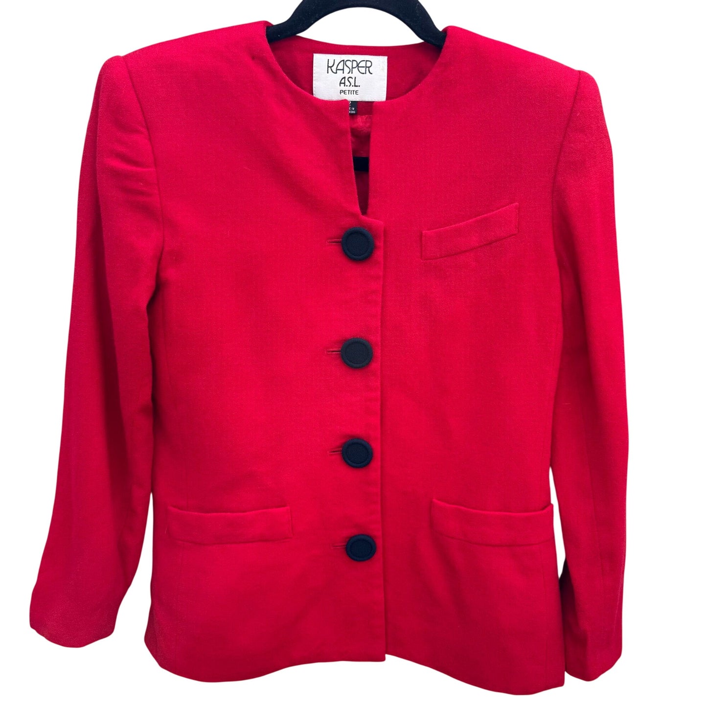 Kasper ASL Vintage Wool Red Button-Up Blazer Jacket Womens 2 Preppy Professional