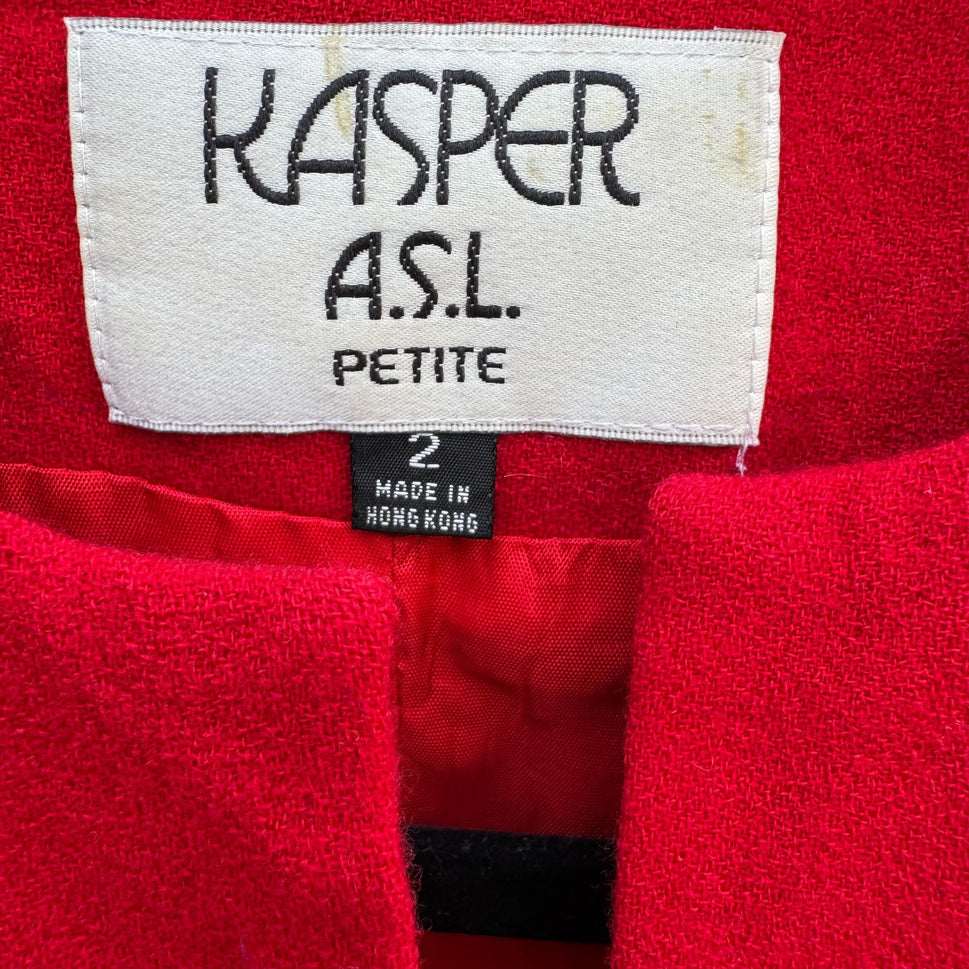 Kasper ASL Vintage Wool Red Button-Up Blazer Jacket Womens 2 Preppy Professional