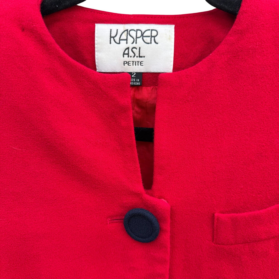 Kasper ASL Vintage Wool Red Button-Up Blazer Jacket Womens 2 Preppy Professional