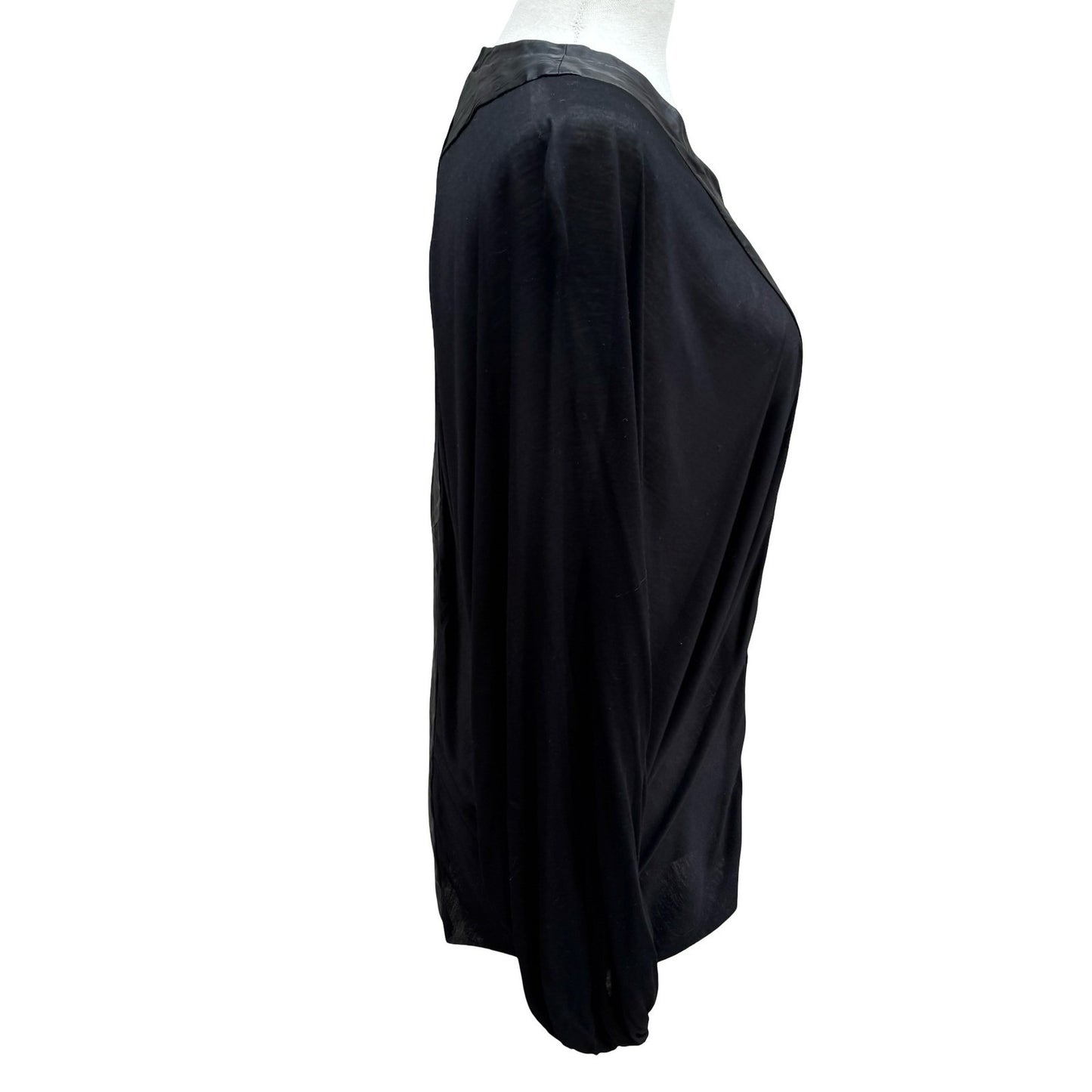 Poleci Y2K Goth Edgy Avant Garde Mixed Media Batwing Sleeve Top Leather Panel S