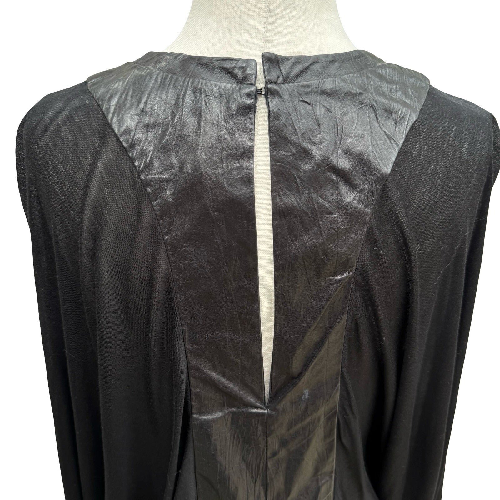 Poleci Y2K Goth Edgy Avant Garde Mixed Media Batwing Sleeve Top Leather Panel S