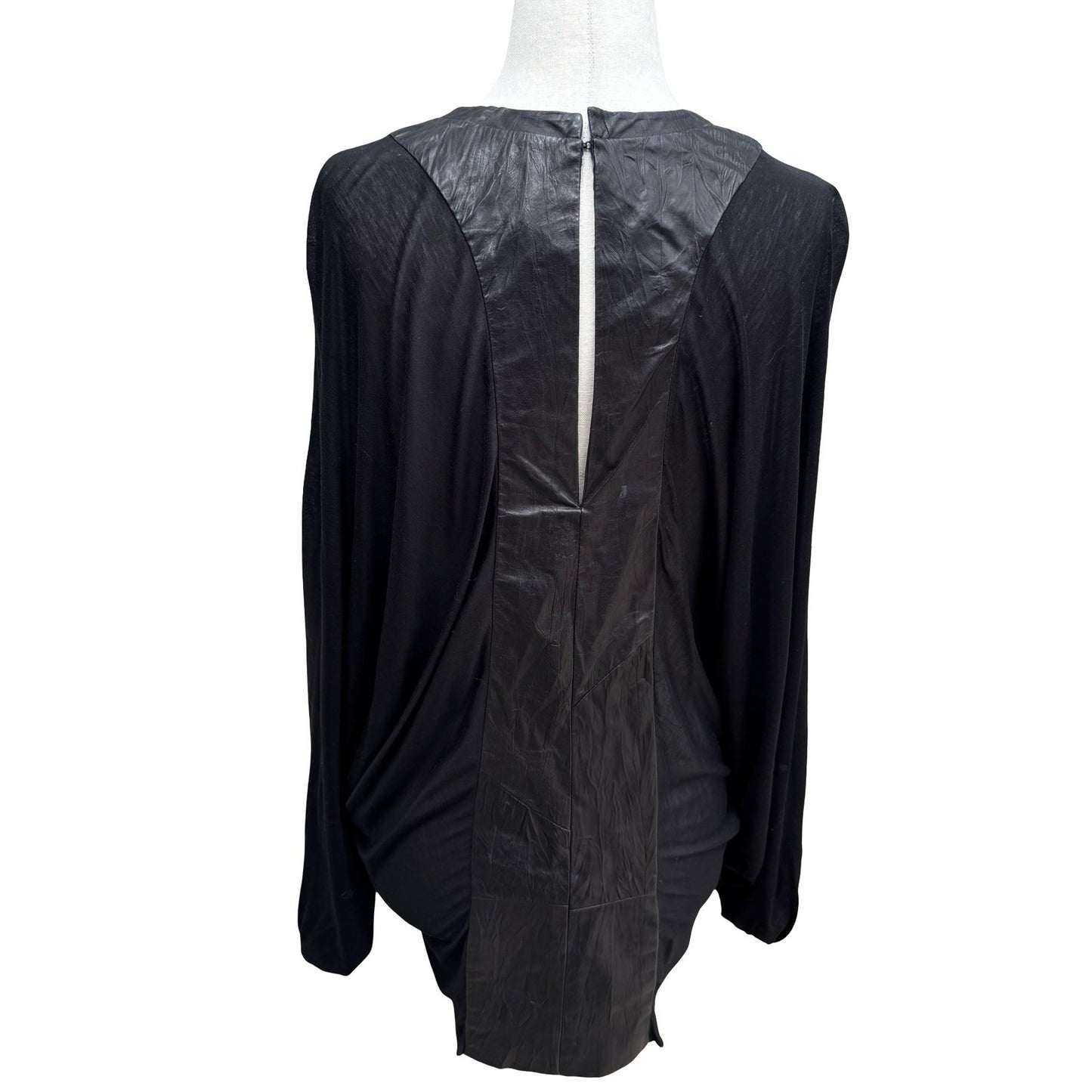 Poleci Y2K Goth Edgy Avant Garde Mixed Media Batwing Sleeve Top Leather Panel S