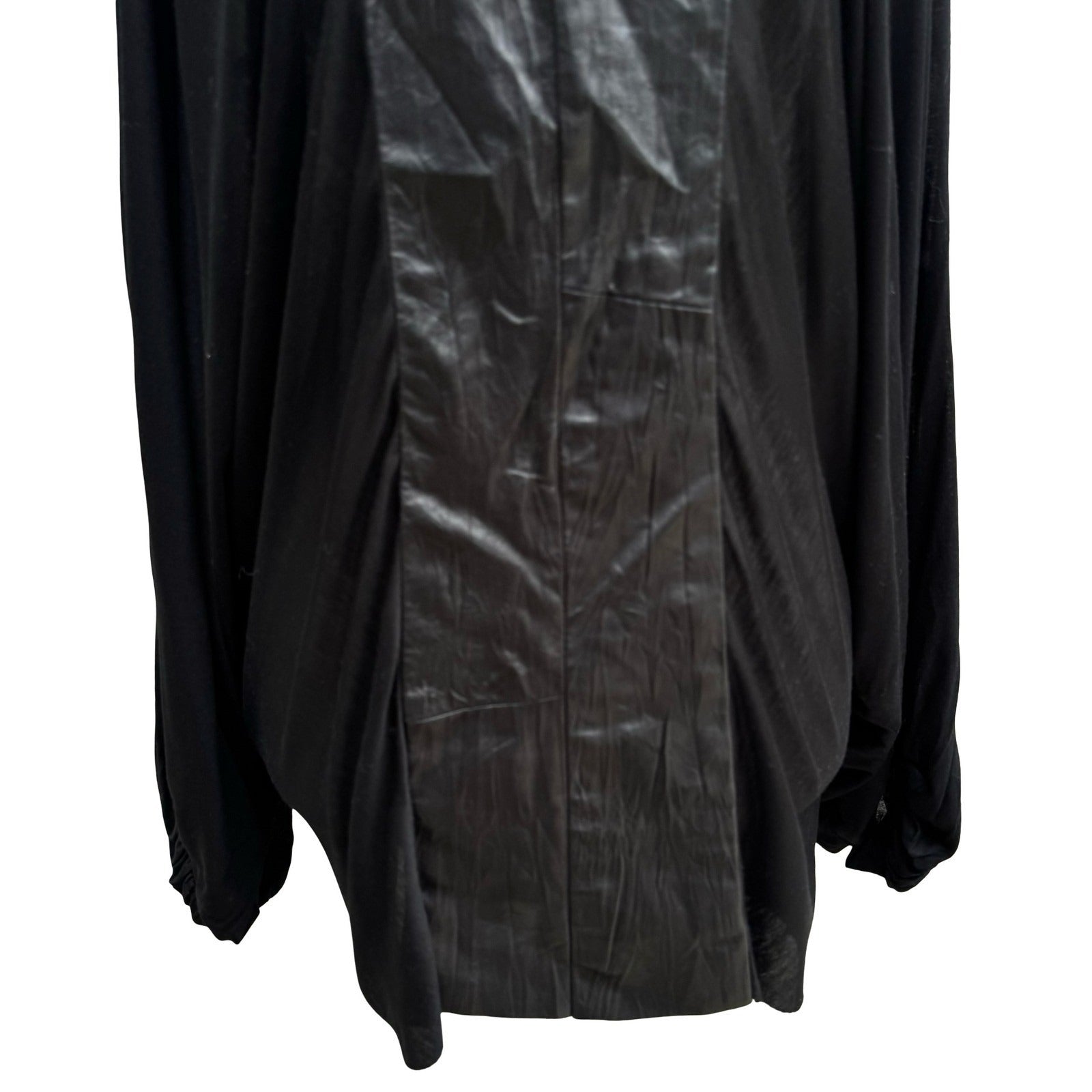 Poleci Y2K Goth Edgy Avant Garde Mixed Media Batwing Sleeve Top Leather Panel S