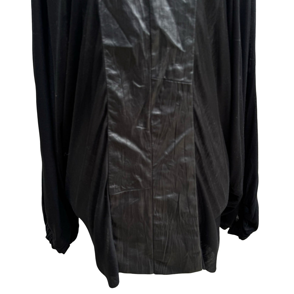Poleci Y2K Goth Edgy Avant Garde Mixed Media Batwing Sleeve Top Leather Panel S