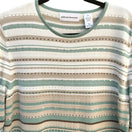 Switch Alfred Dunner Womens Striped Beaded Sequin Knit Sweater M Green/Brown 3/4 Sleeve 3 image