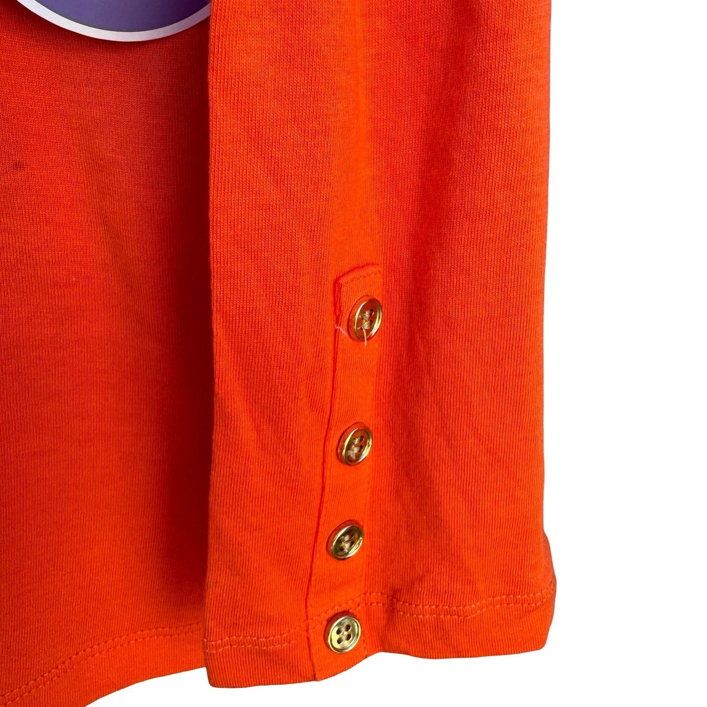 Diane Gilman DG2 Orange Long Sleeve Button Shoulder Pocket Top Womens Medium NEW