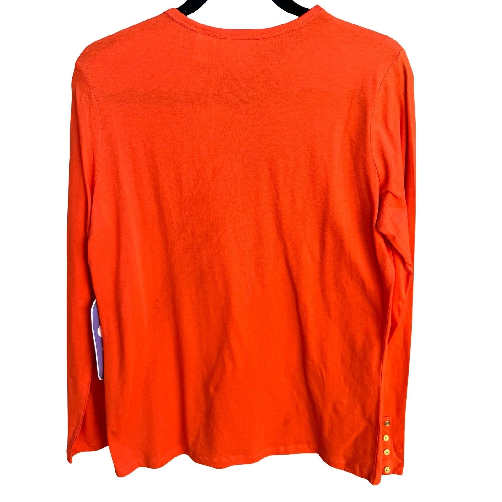 Diane Gilman DG2 Orange Long Sleeve Button Shoulder Pocket Top Womens Medium NEW