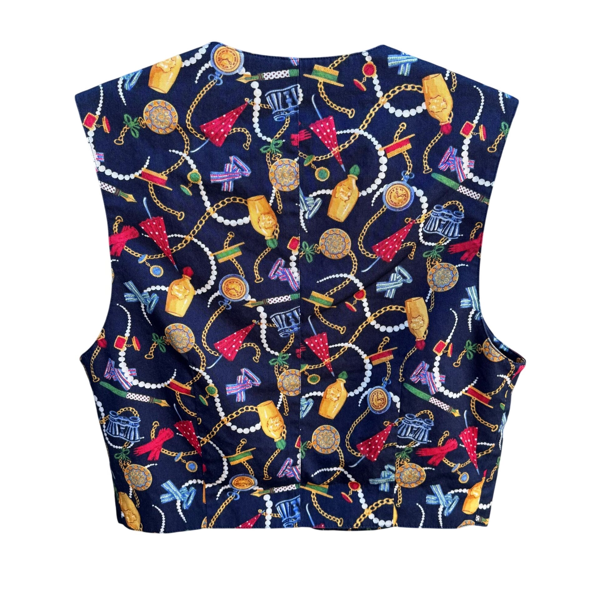 LizSport Vintage Womens Colorful Cropped Chain Trinket Print Gold Button Vest 6