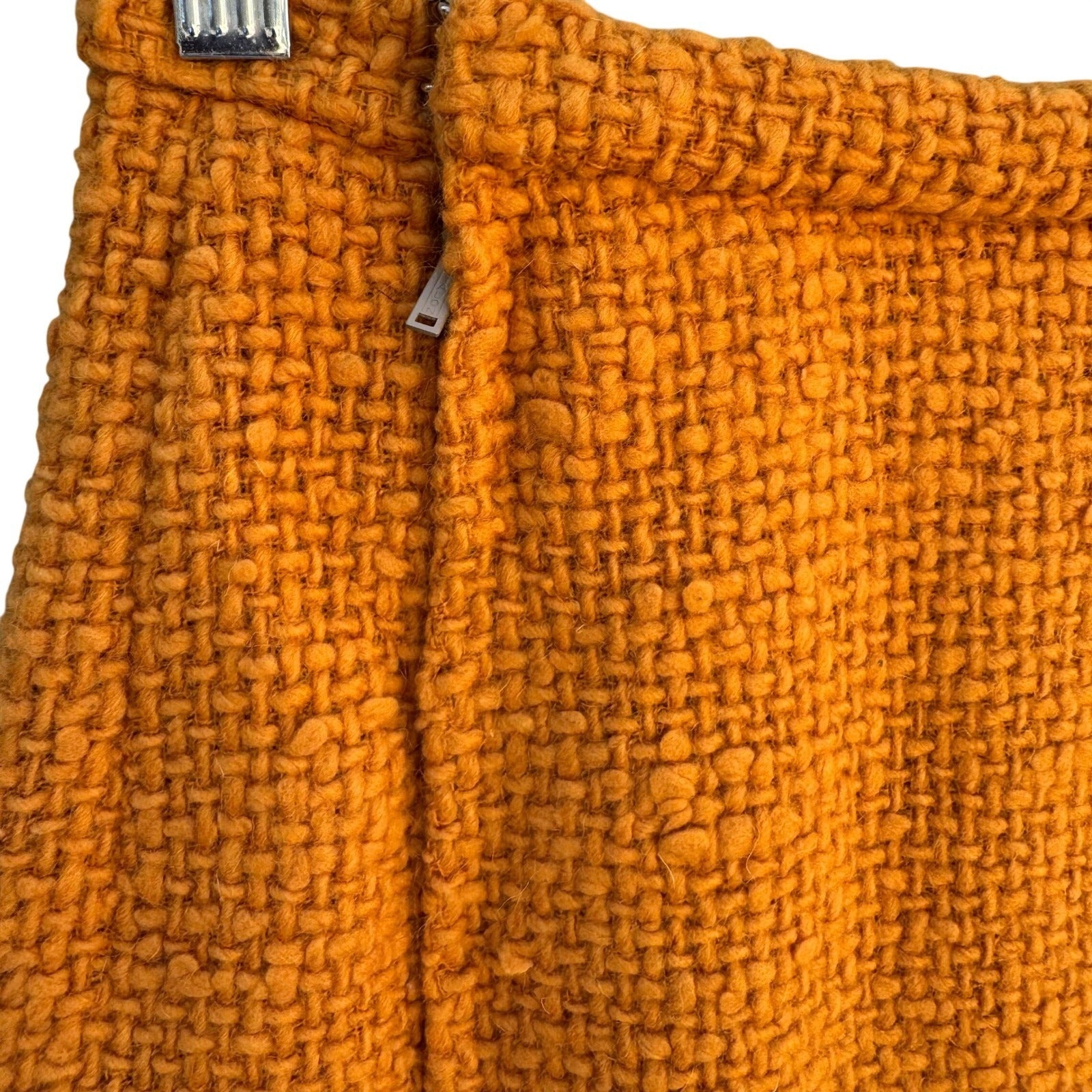 Eres Couture Vintage Orange Boucle Wool Tweed Pencil Skirt Side Talon Zipper XS