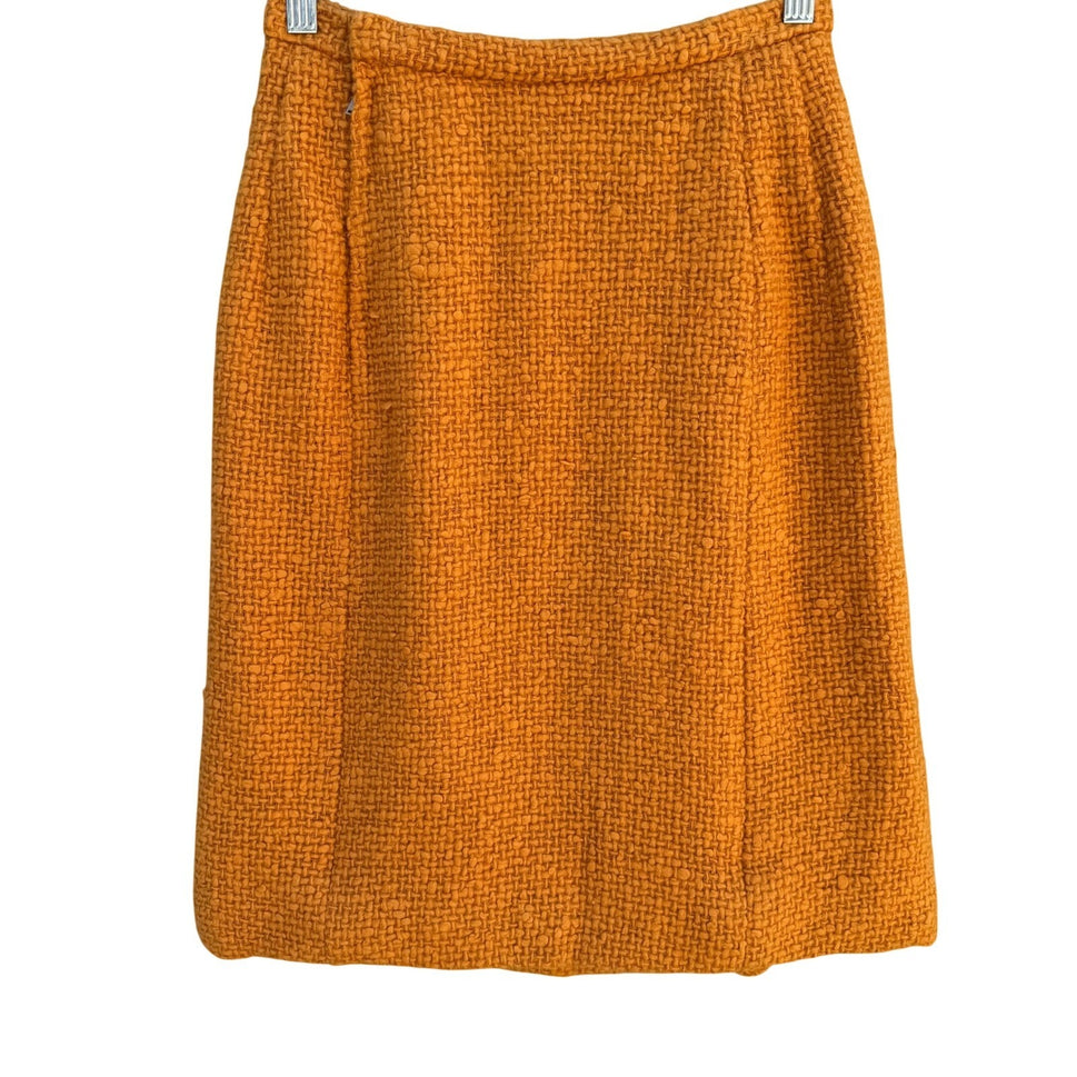Eres Couture Vintage Orange Boucle Wool Tweed Pencil Skirt Side Talon Zipper XS