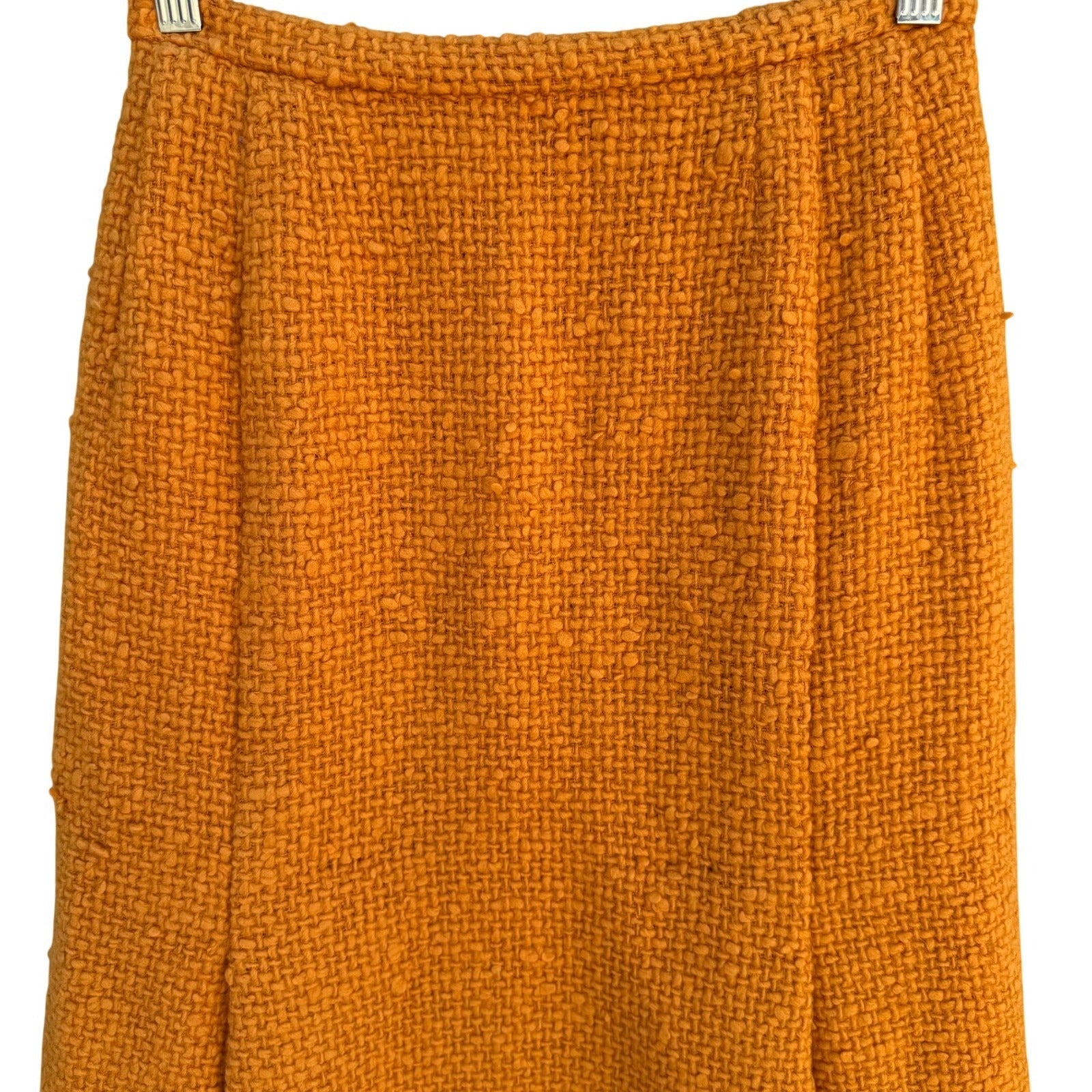 Eres Couture Vintage Orange Boucle Wool Tweed Pencil Skirt Side Talon Zipper XS