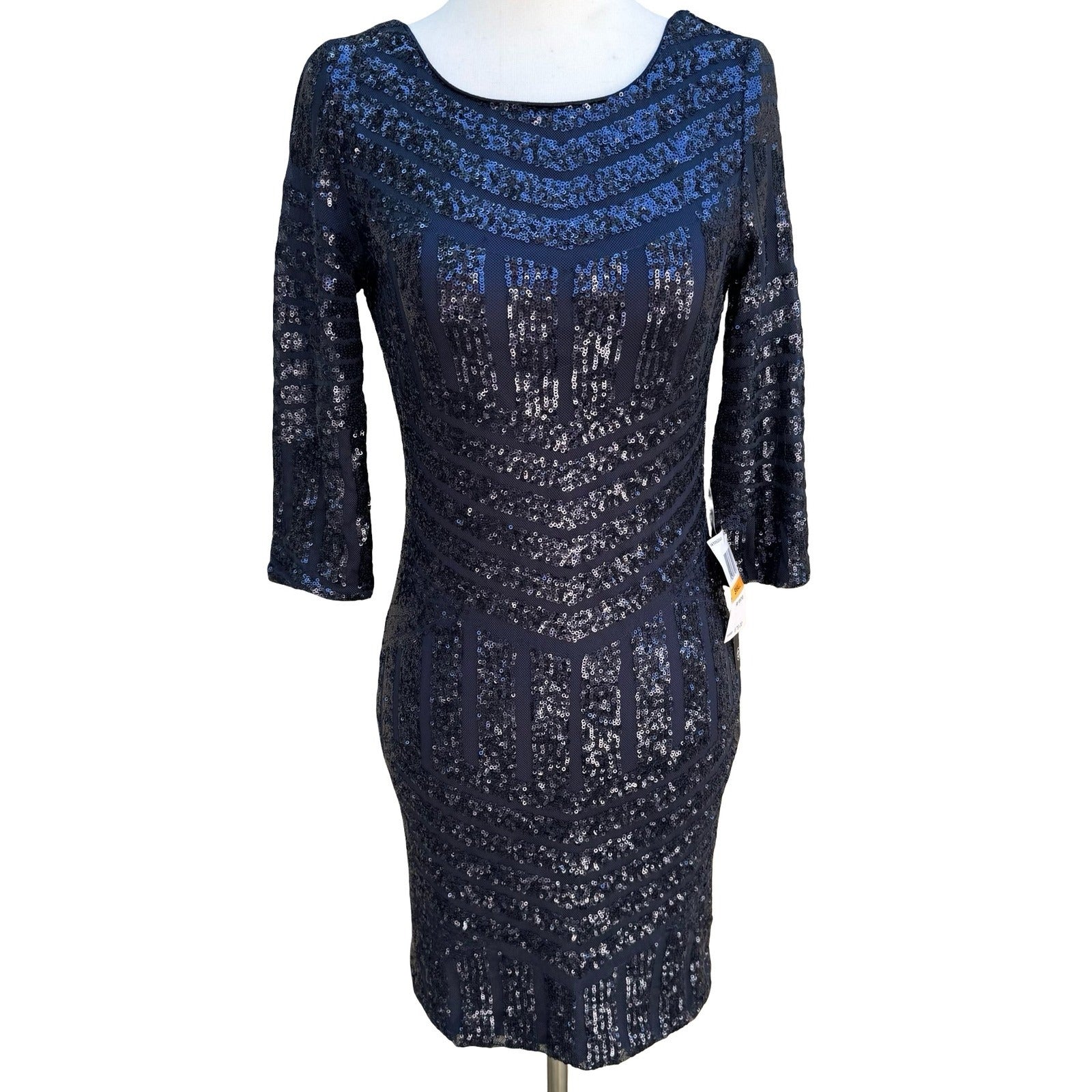 As U Wish Glam Sequin Shimmer Bodycon Dress Cocktail Art Deco Gatsby Navy S NEW