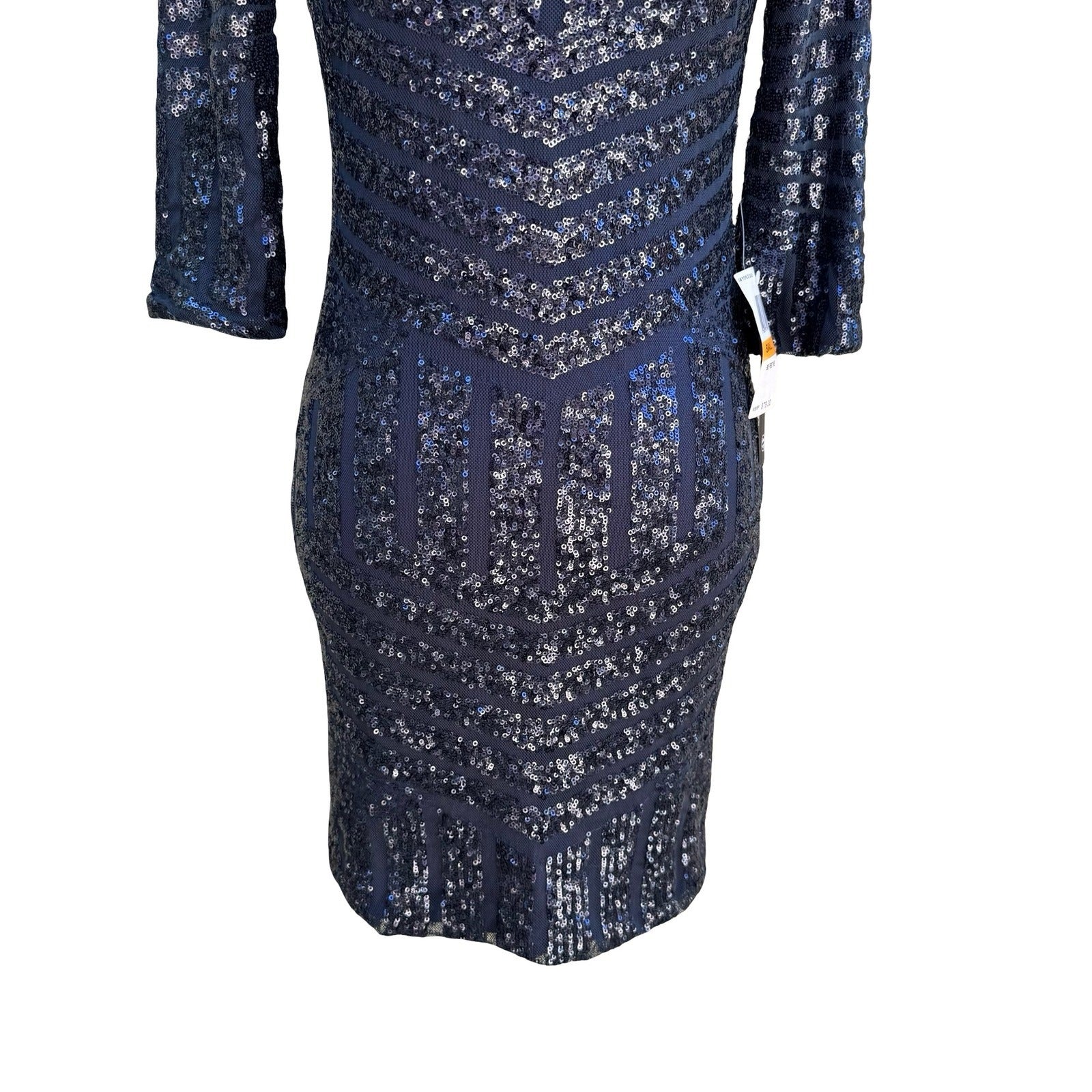 As U Wish Glam Sequin Shimmer Bodycon Dress Cocktail Art Deco Gatsby Navy S NEW