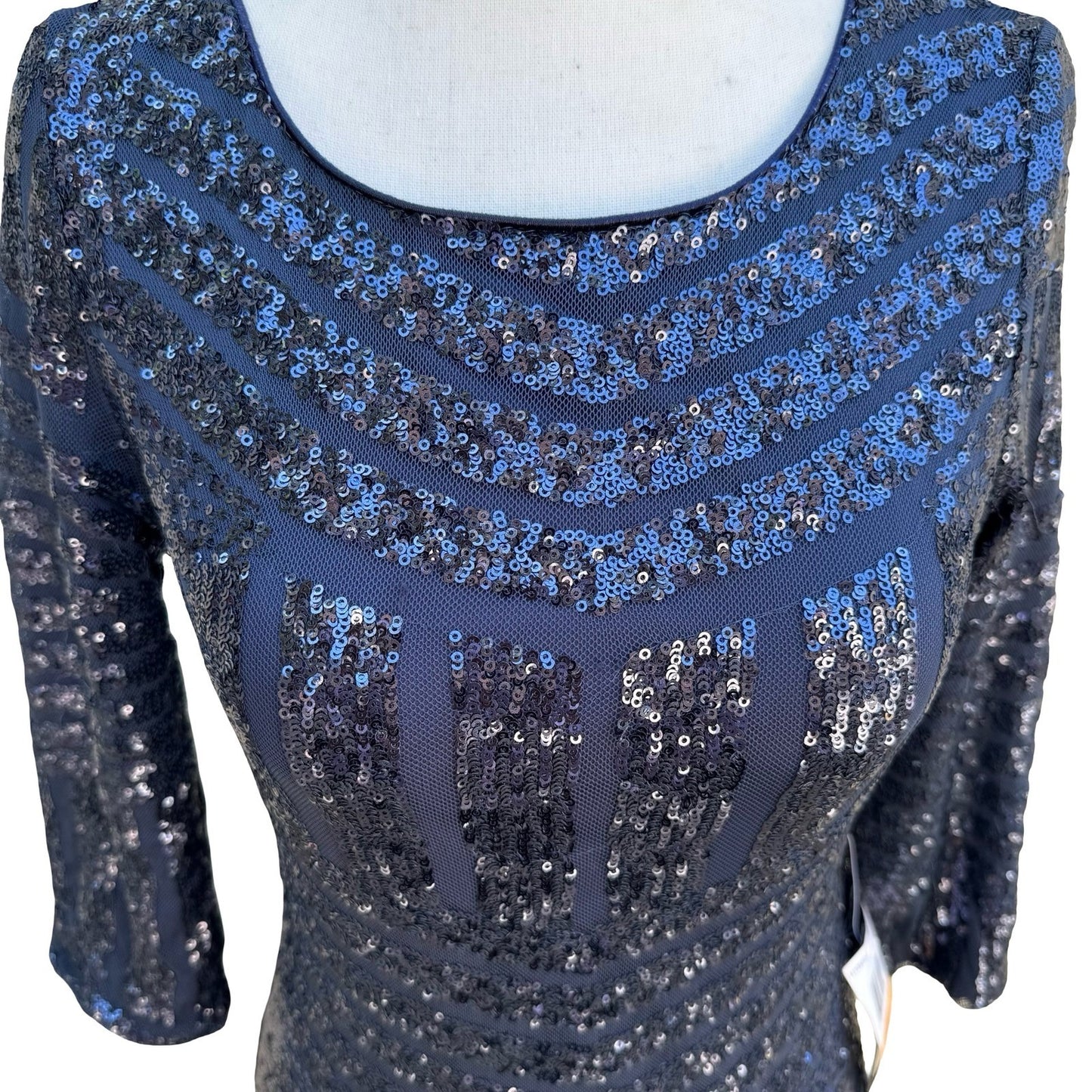 As U Wish Glam Sequin Shimmer Bodycon Dress Cocktail Art Deco Gatsby Navy S NEW