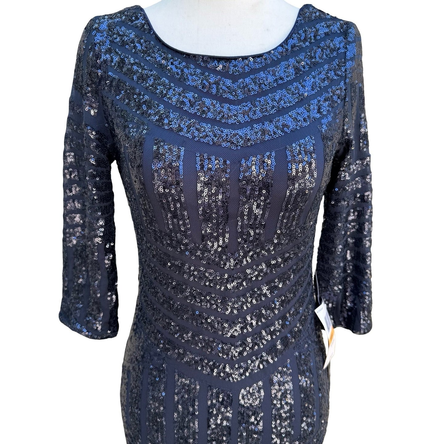 As U Wish Glam Sequin Shimmer Bodycon Dress Cocktail Art Deco Gatsby Navy S NEW