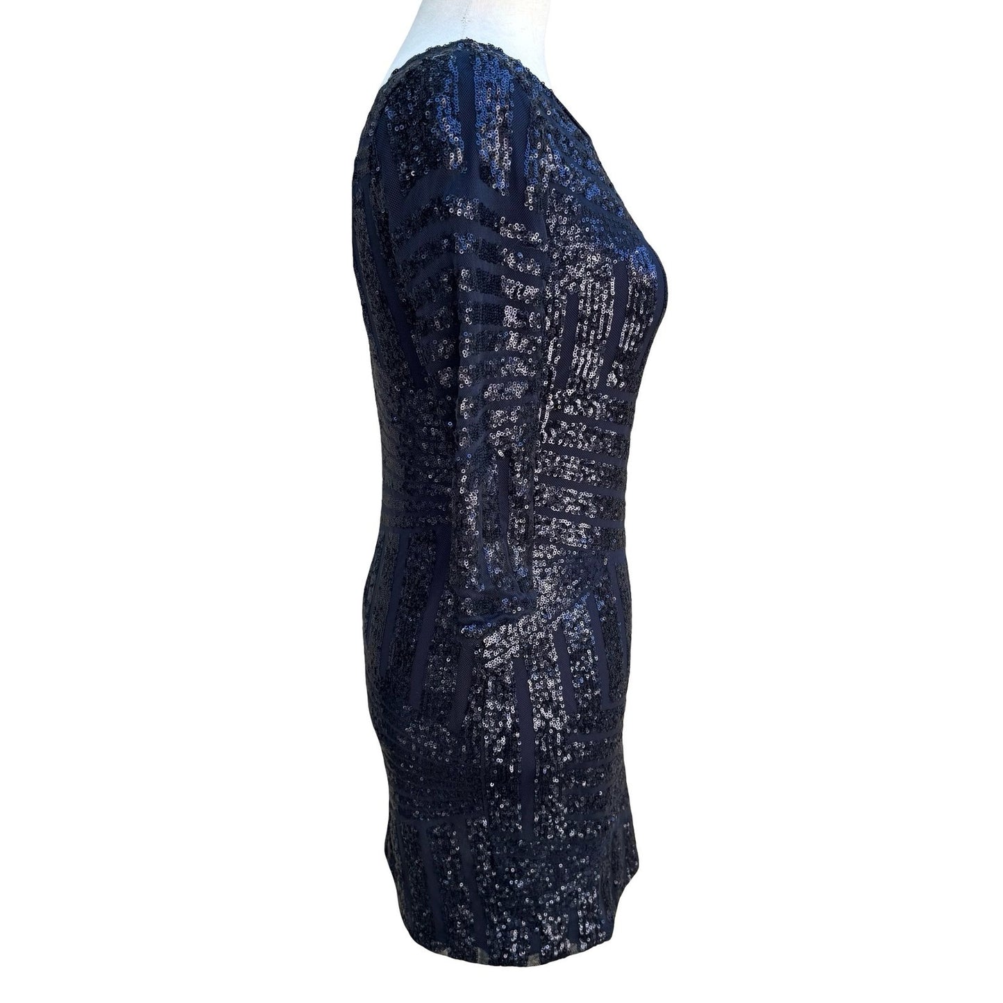 As U Wish Glam Sequin Shimmer Bodycon Dress Cocktail Art Deco Gatsby Navy S NEW