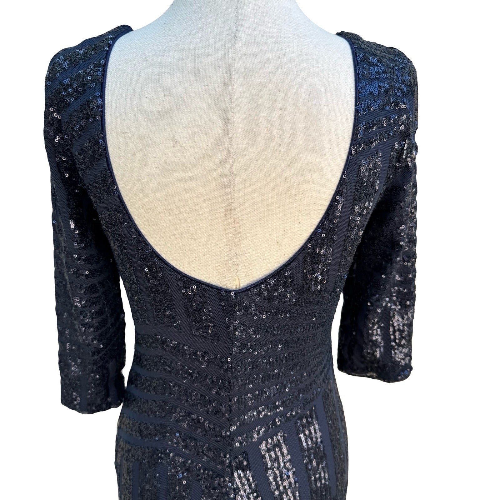 As U Wish Glam Sequin Shimmer Bodycon Dress Cocktail Art Deco Gatsby Navy S NEW