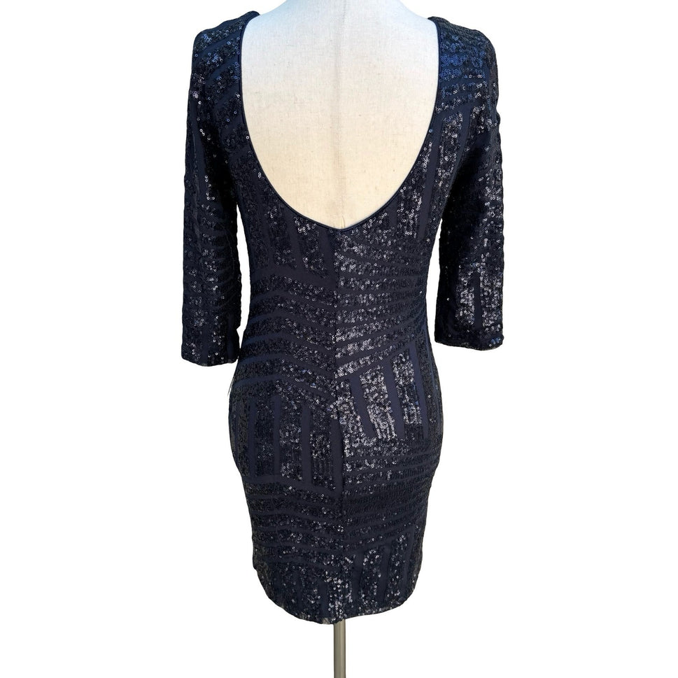 As U Wish Glam Sequin Shimmer Bodycon Dress Cocktail Art Deco Gatsby Navy S NEW