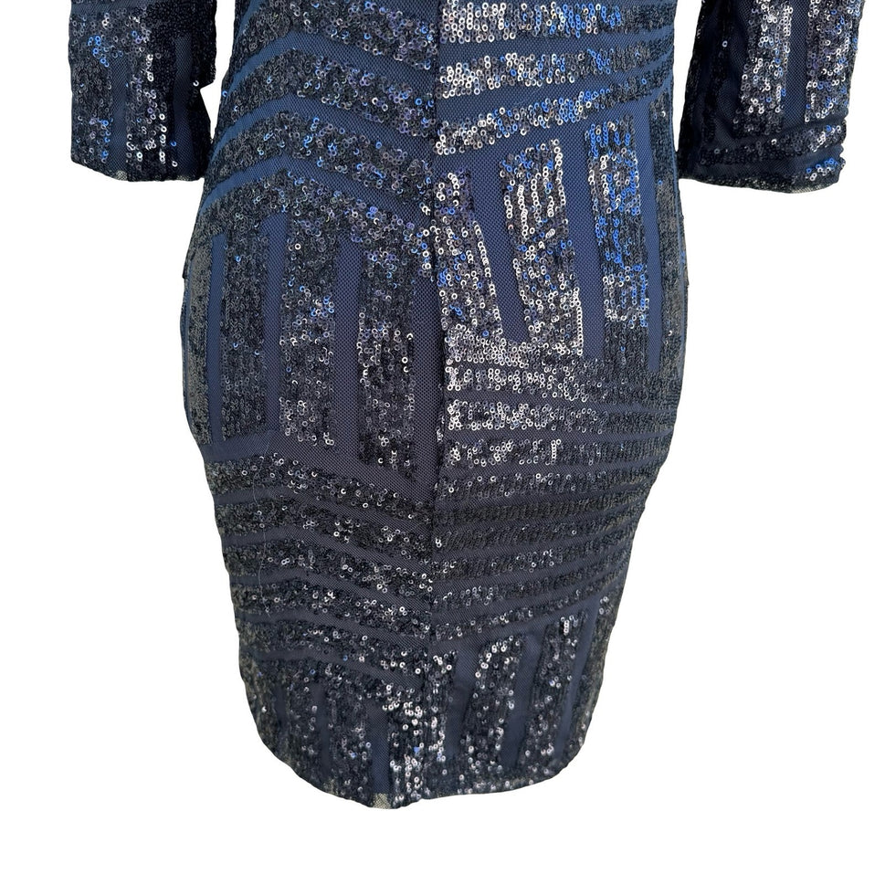 As U Wish Glam Sequin Shimmer Bodycon Dress Cocktail Art Deco Gatsby Navy S NEW