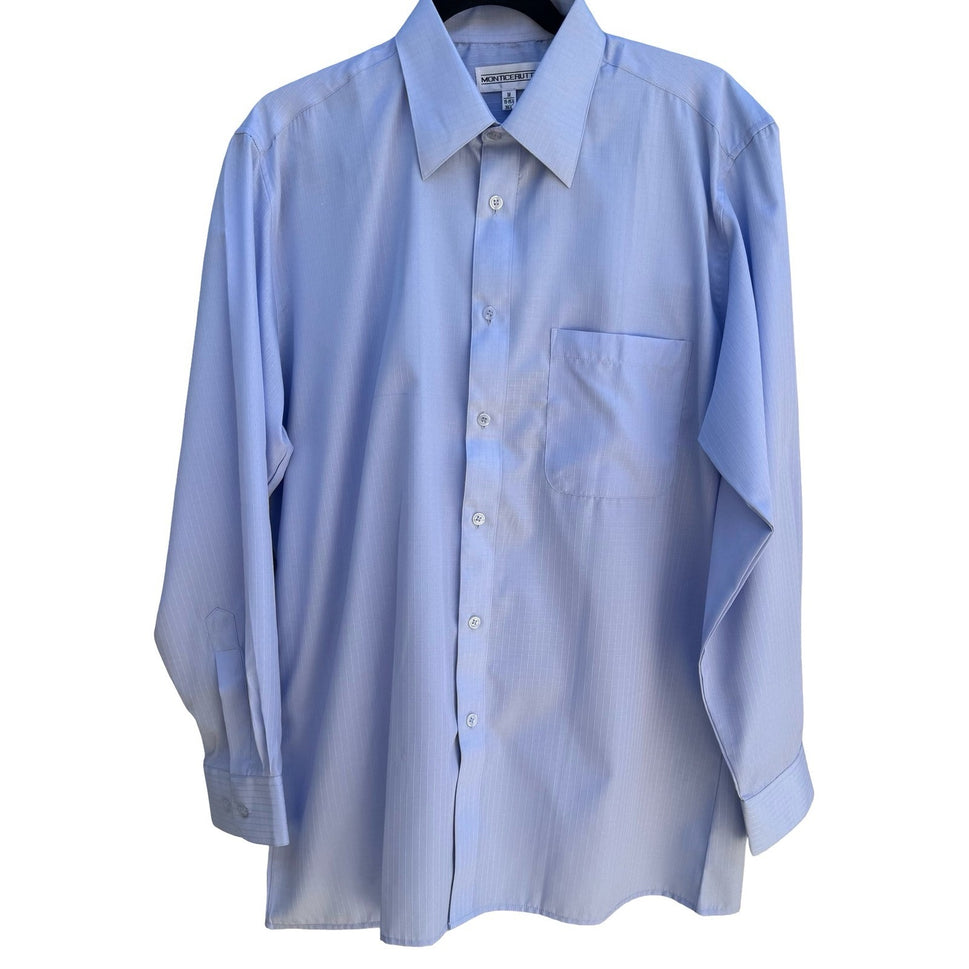 Monticerutti Preppy Minimalist Textured Grid Dress Shirt Pastel Blue Deadstock M