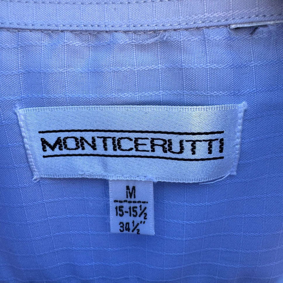 Monticerutti Preppy Minimalist Textured Grid Dress Shirt Pastel Blue Deadstock M