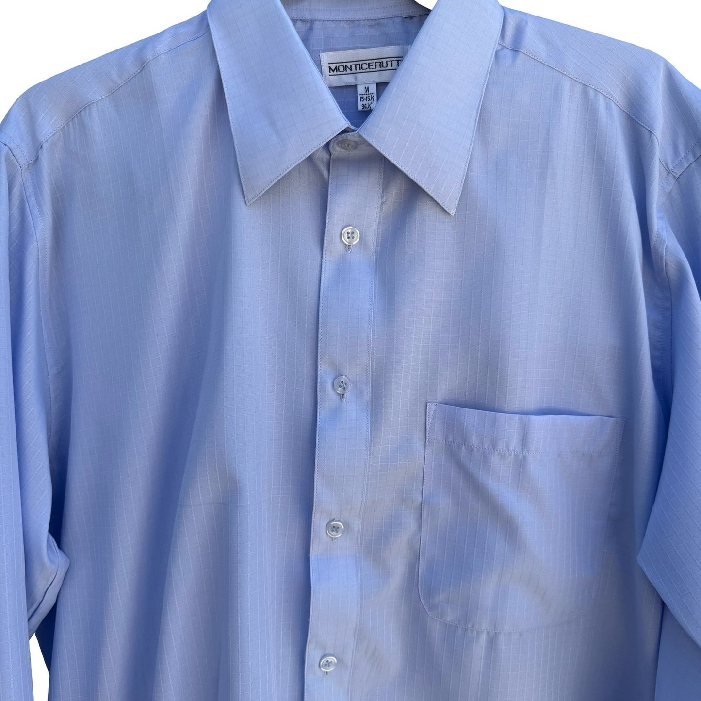 Monticerutti Preppy Minimalist Textured Grid Dress Shirt Pastel Blue Deadstock M