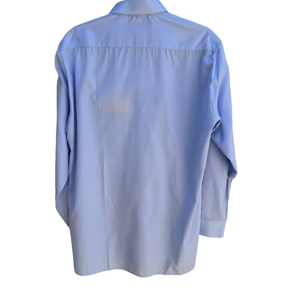 Monticerutti Preppy Minimalist Textured Grid Dress Shirt Pastel Blue Deadstock M