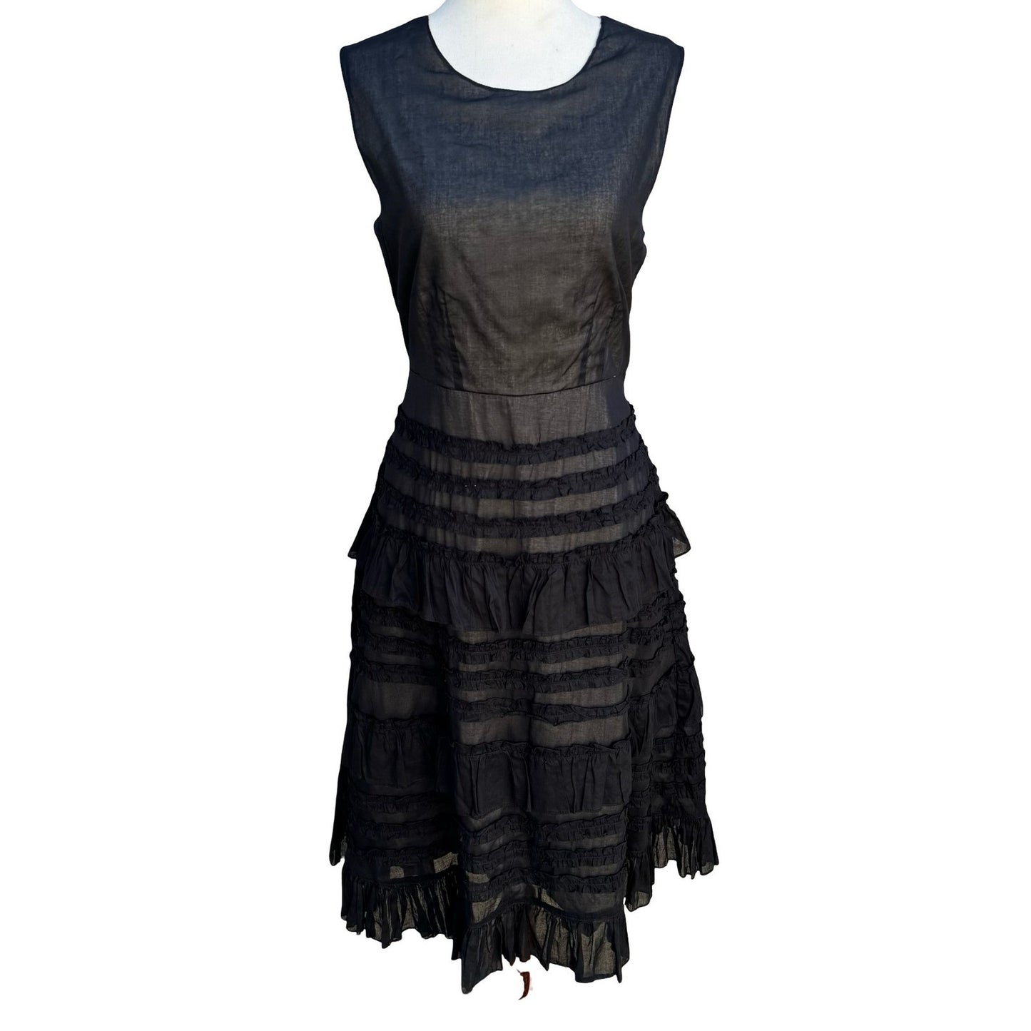 Odille Anthropologie Black Tiered Ruffle Sleeveless Midi Dress Size 6 Victorian