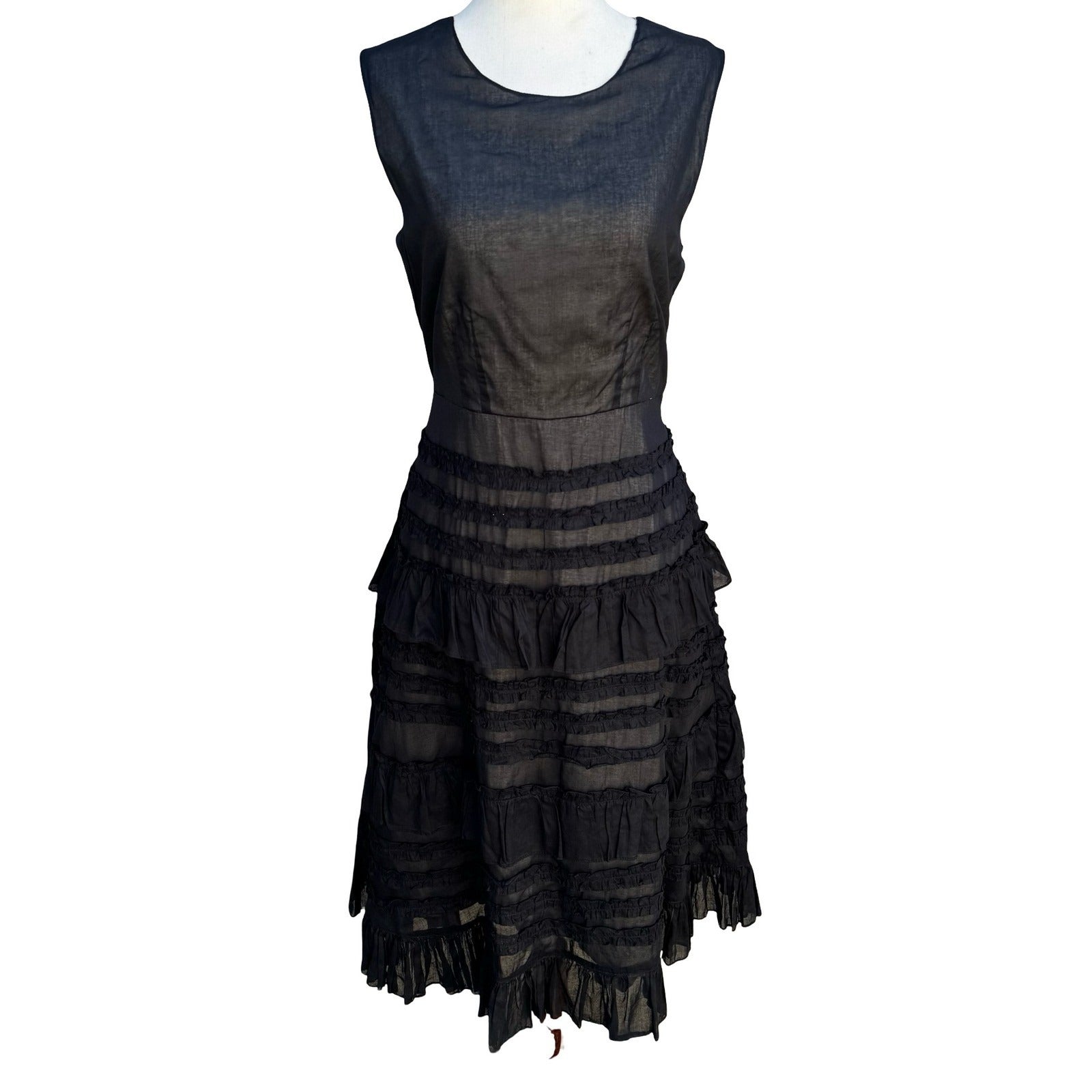Odille Anthropologie Black Tiered Ruffle Sleeveless Midi Dress Size 6 Victorian