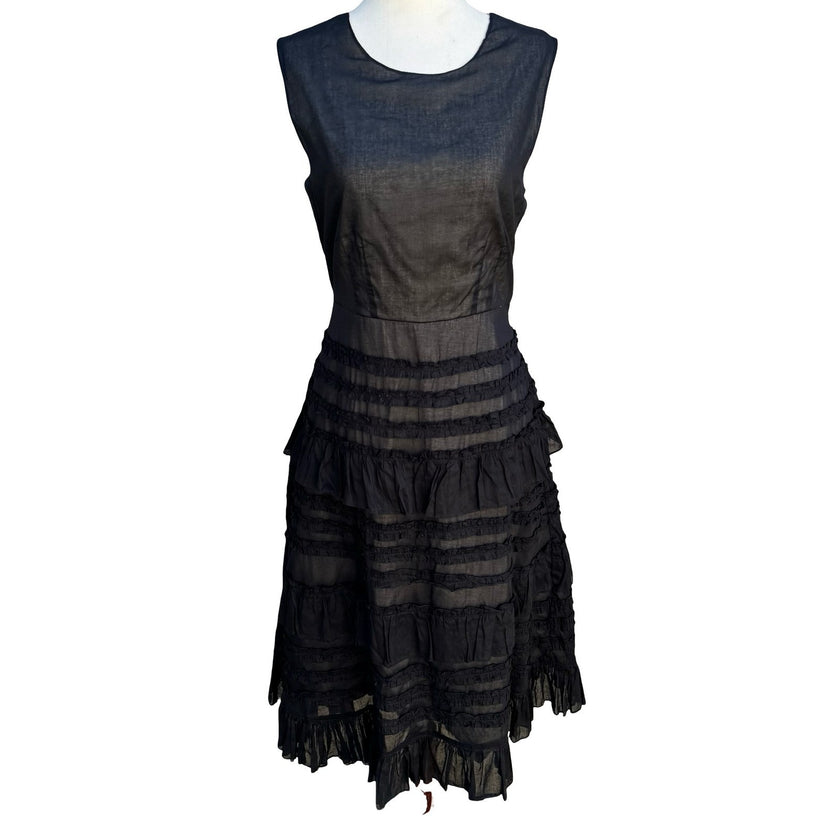 Odille Anthropologie Black Tiered Ruffle Sleeveless Midi Dress Size 6 Victorian