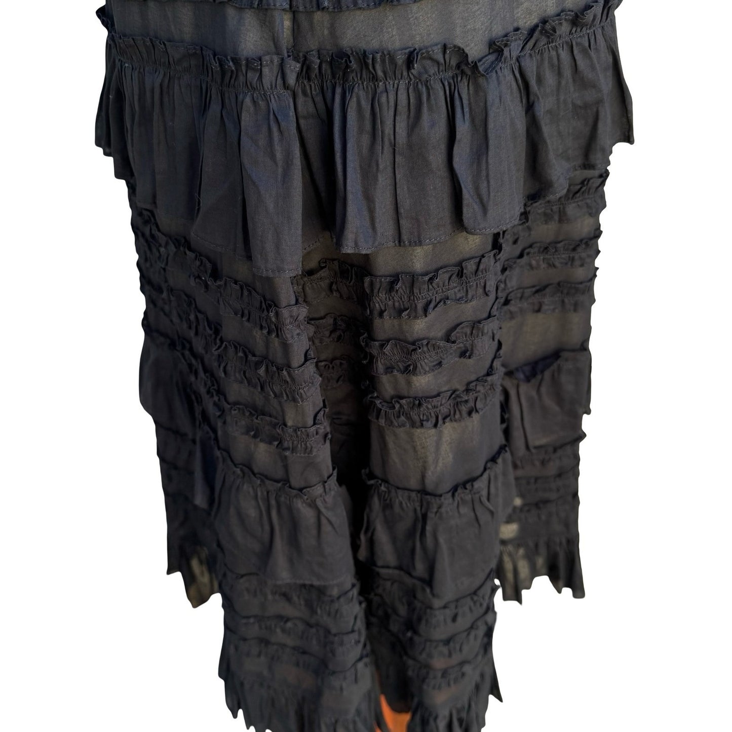 Odille Anthropologie Black Tiered Ruffle Sleeveless Midi Dress Size 6 Victorian