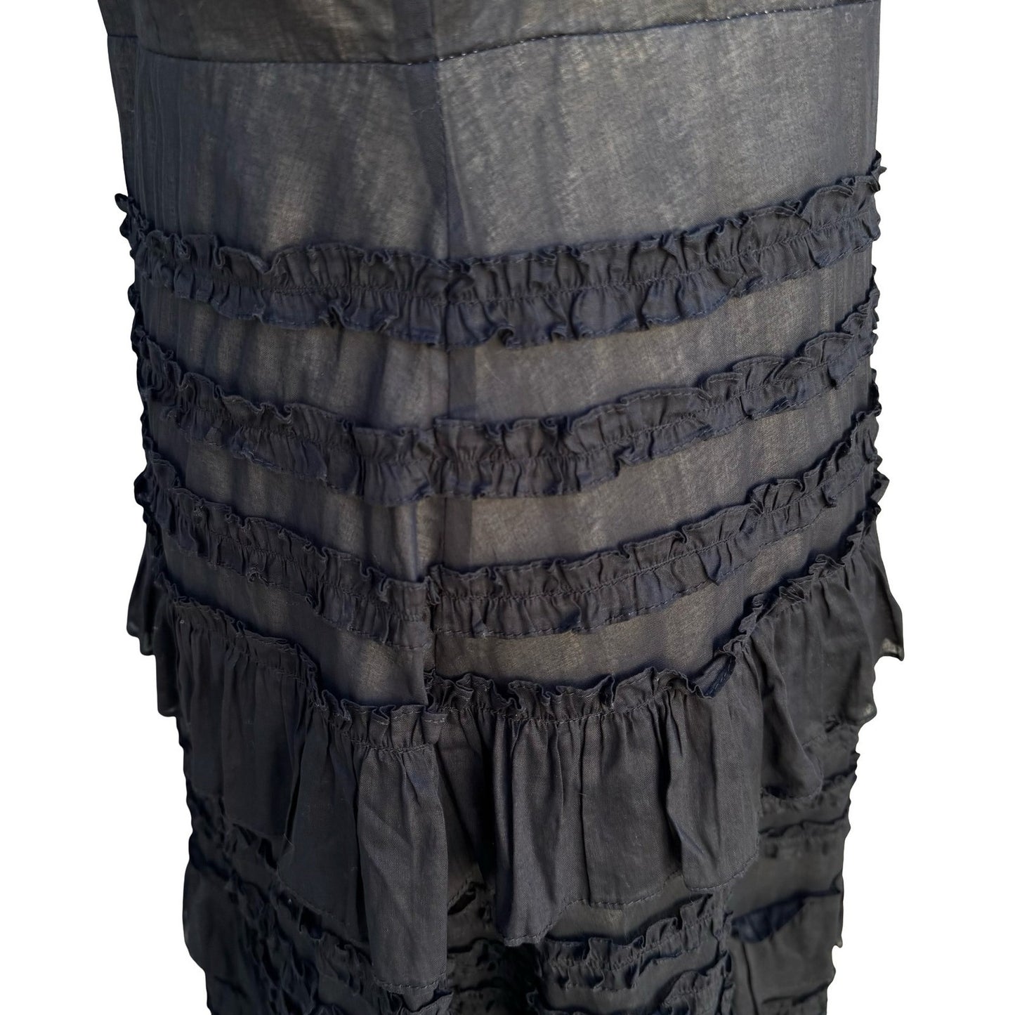 Odille Anthropologie Black Tiered Ruffle Sleeveless Midi Dress Size 6 Victorian
