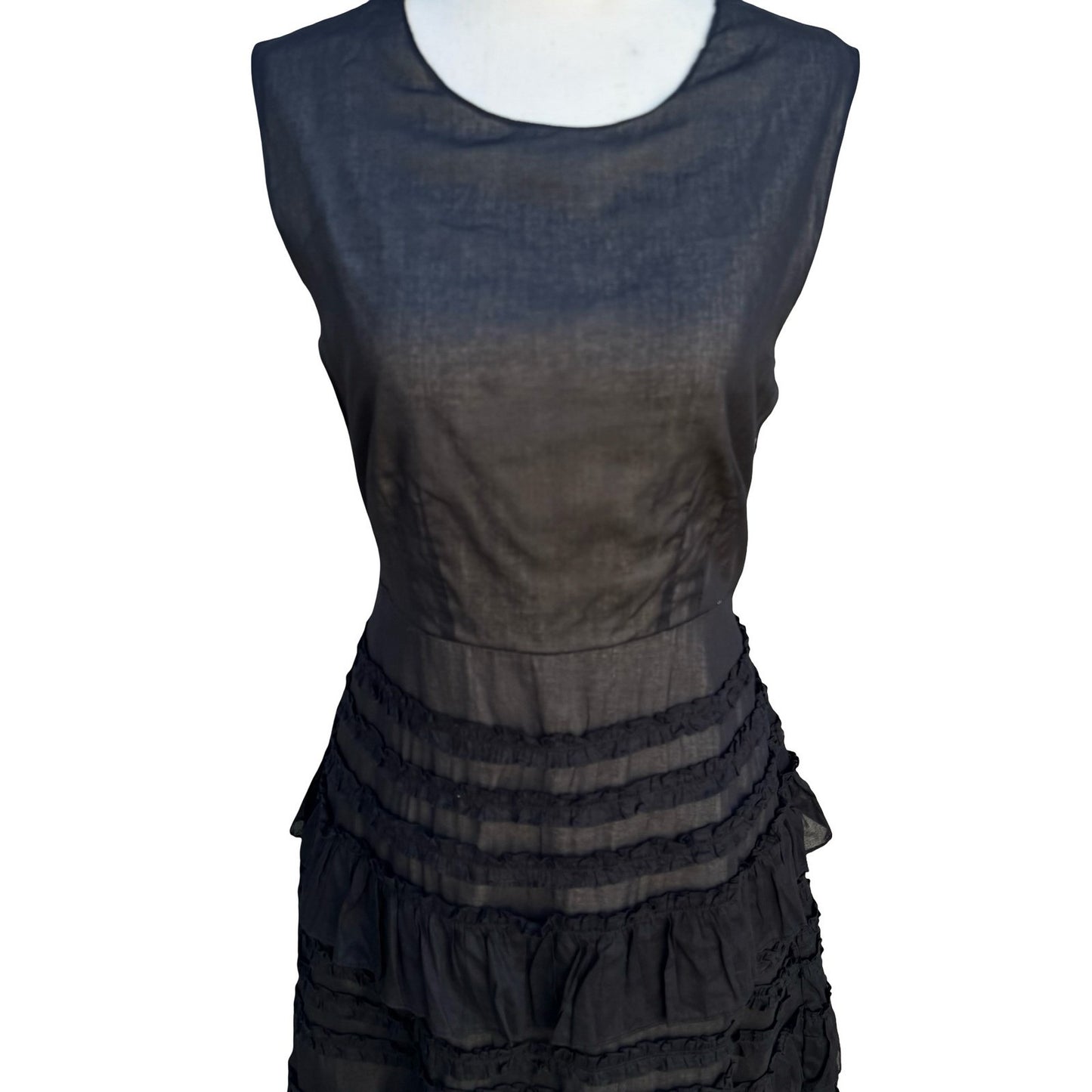 Odille Anthropologie Black Tiered Ruffle Sleeveless Midi Dress Size 6 Victorian