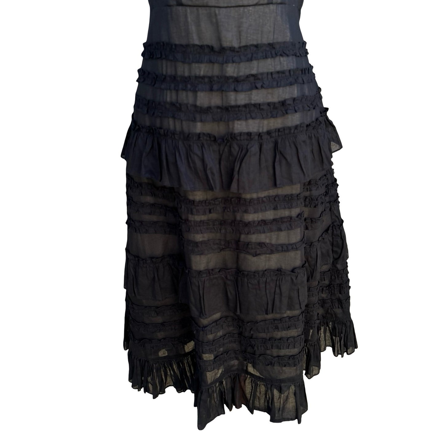 Odille Anthropologie Black Tiered Ruffle Sleeveless Midi Dress Size 6 Victorian