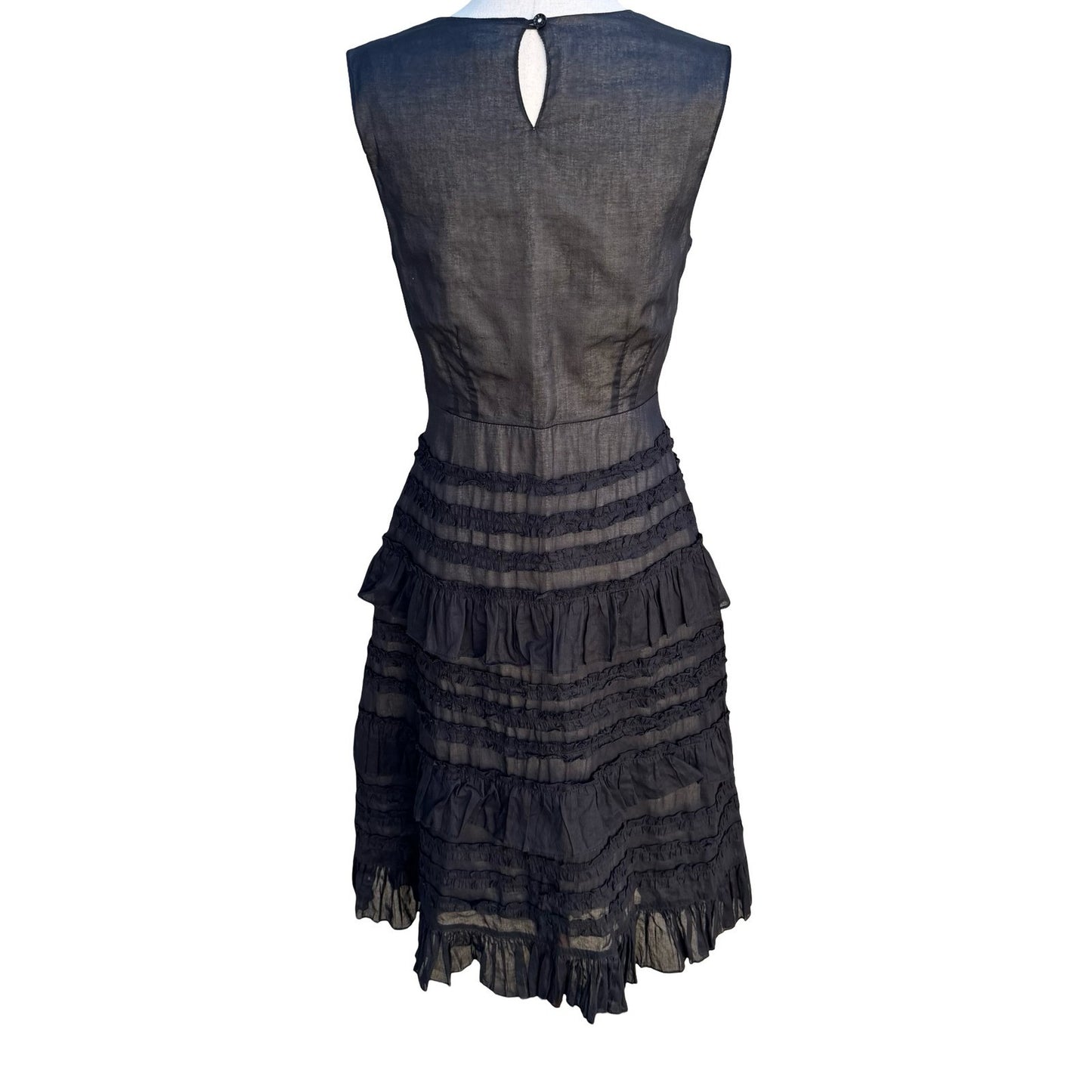 Odille Anthropologie Black Tiered Ruffle Sleeveless Midi Dress Size 6 Victorian