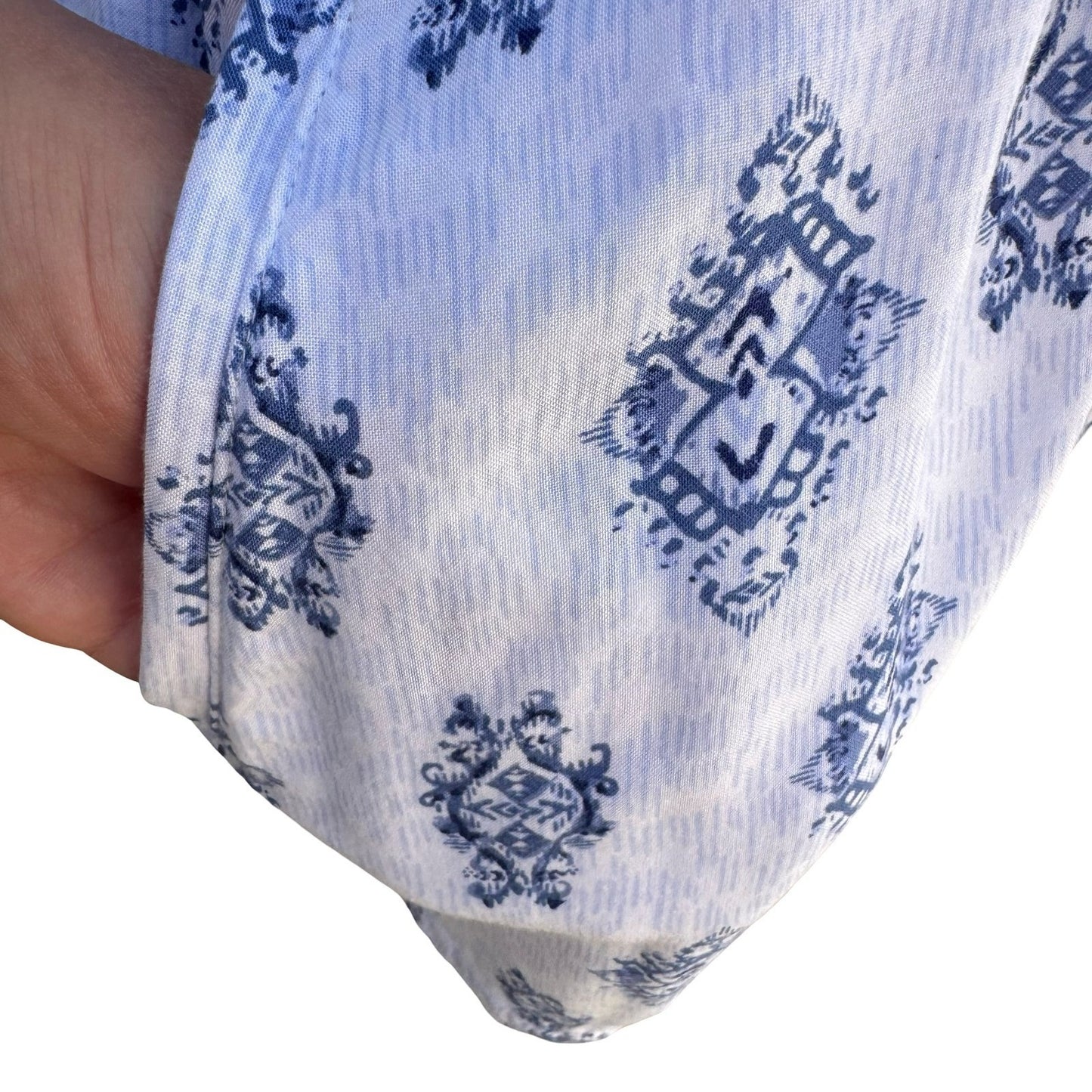 Hollister Blue White Ikat Medallion Button Up Romper S Drawstring Waist Pockets