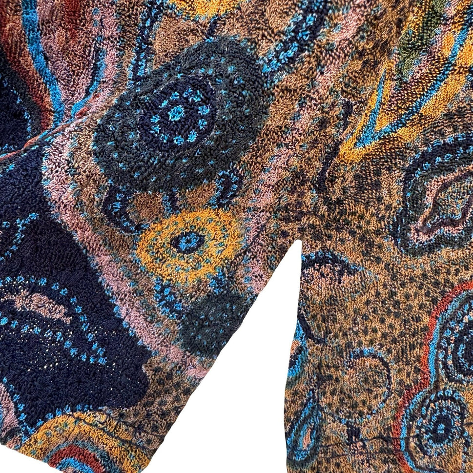 Womens Textured Knit 3/4 Sleeve Paisley Floral Scoop Neck Top Multicolor Boho