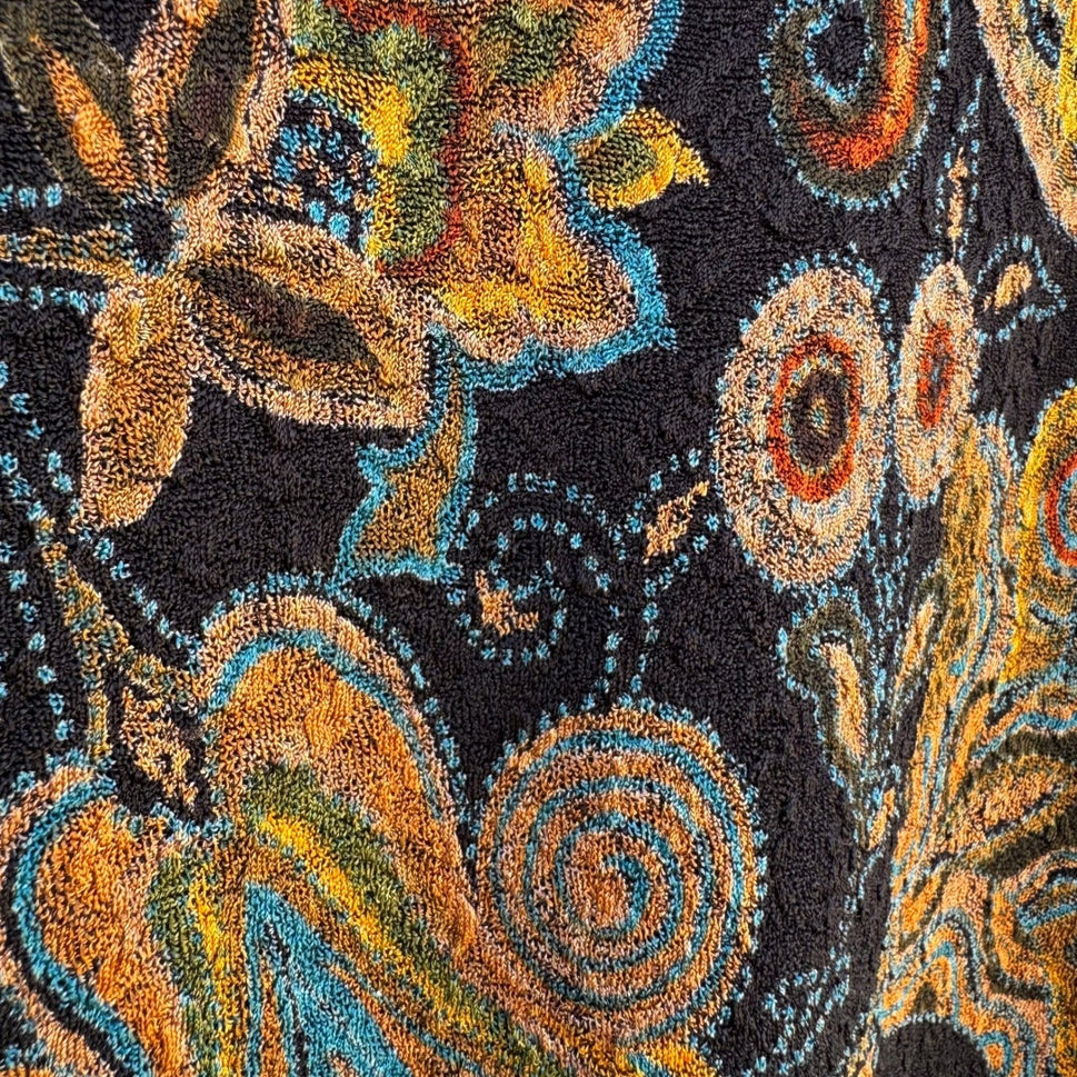 Womens Textured Knit 3/4 Sleeve Paisley Floral Scoop Neck Top Multicolor Boho
