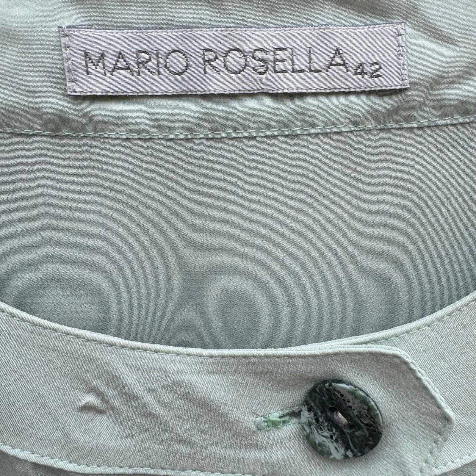 Mario Rosella Pastel Green Pleated Short Sleeve Blouse Collarless Minimalist