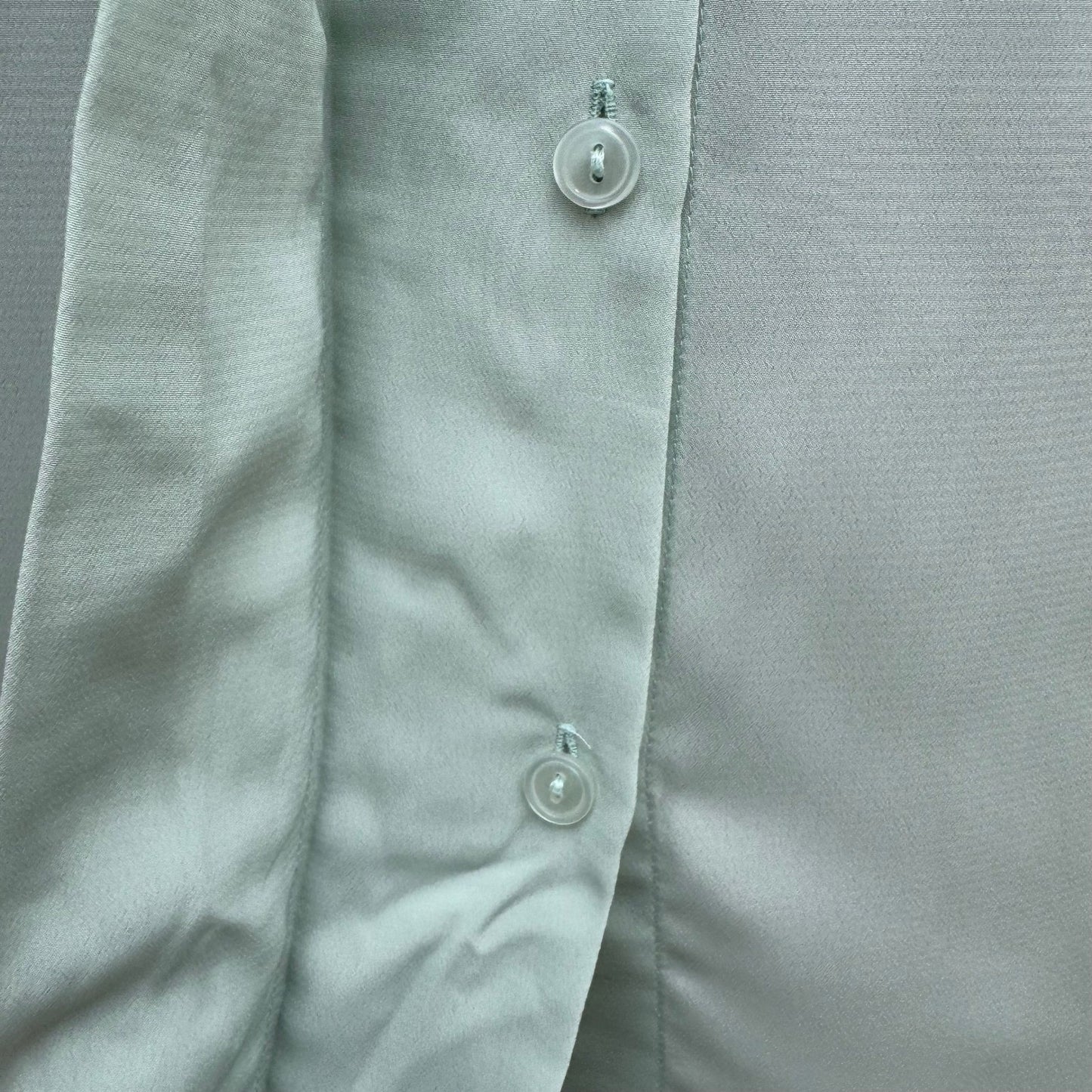 Mario Rosella Pastel Green Pleated Short Sleeve Blouse Collarless Minimalist
