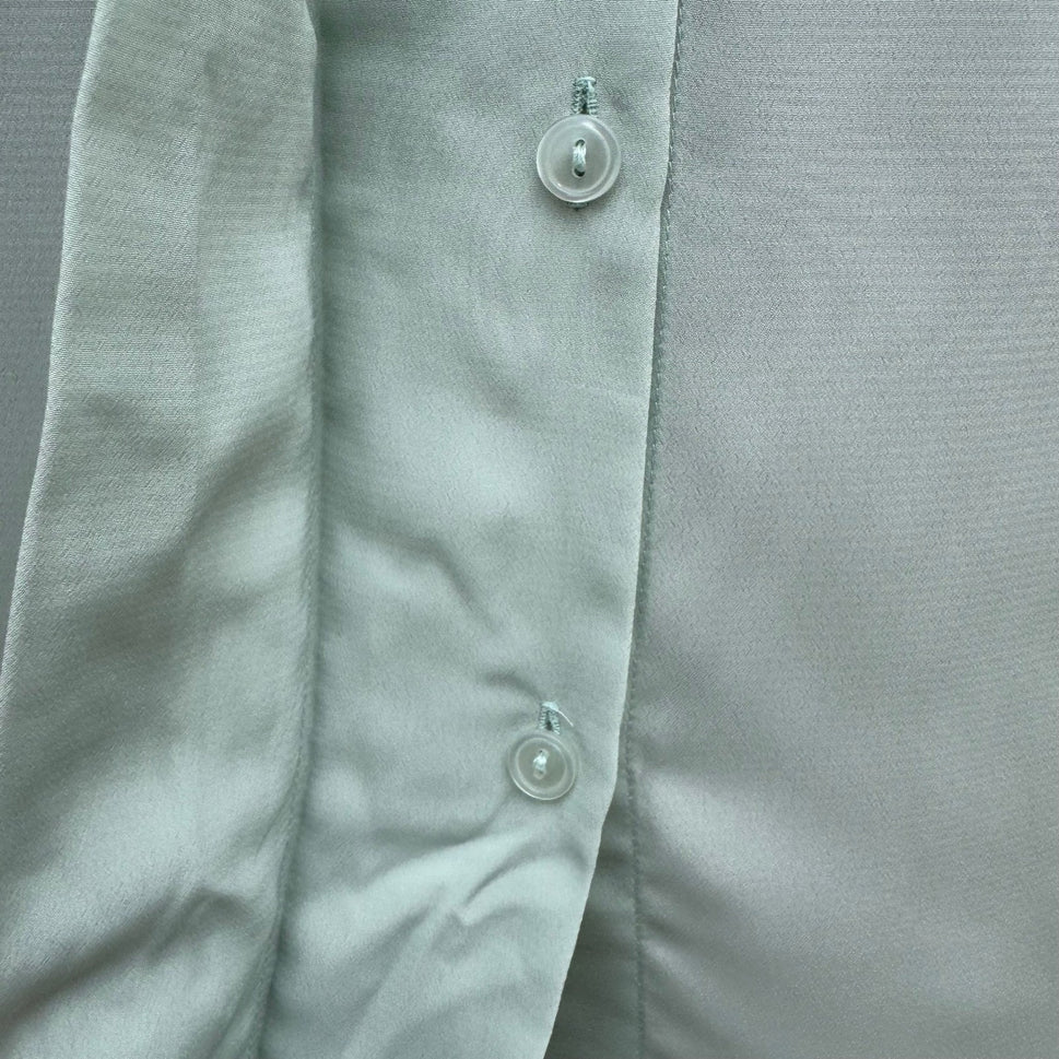 Mario Rosella Pastel Green Pleated Short Sleeve Blouse Collarless Minimalist