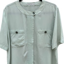 Switch Mario Rosella Pastel Green Pleated Short Sleeve Blouse Collarless Minimalist 3 image