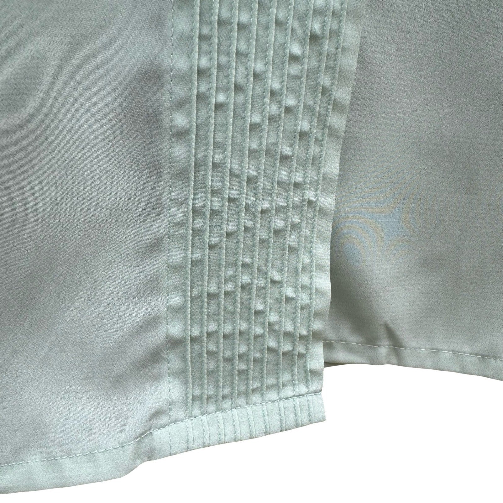 Mario Rosella Pastel Green Pleated Short Sleeve Blouse Collarless Minimalist