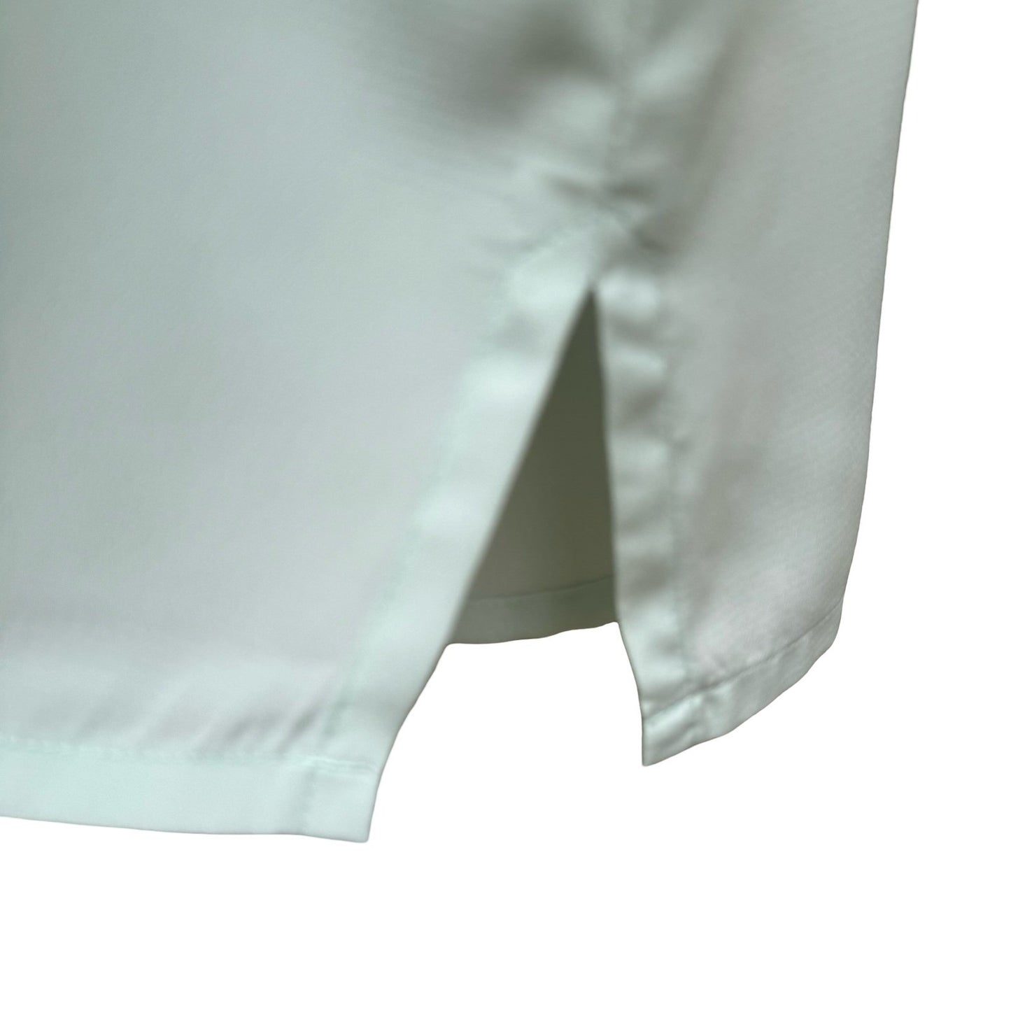 Mario Rosella Pastel Green Pleated Short Sleeve Blouse Collarless Minimalist