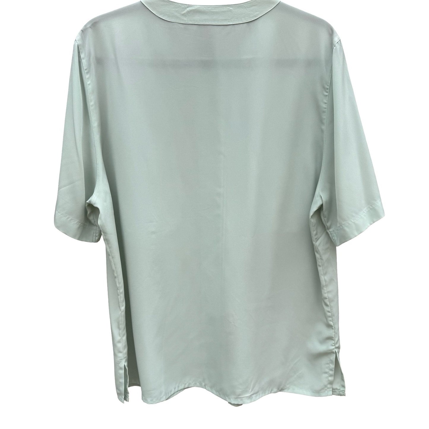 Mario Rosella Pastel Green Pleated Short Sleeve Blouse Collarless Minimalist