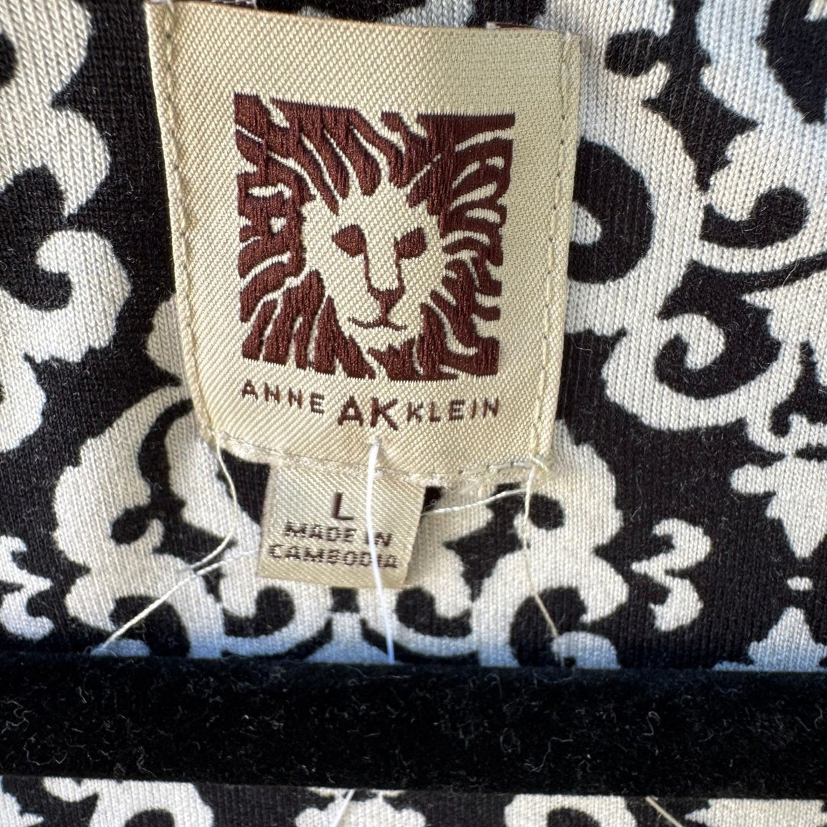 Anne Klein Dark Academia Scroll Damask Mesh Trim V-Neck Sheath Dress Black L NEW